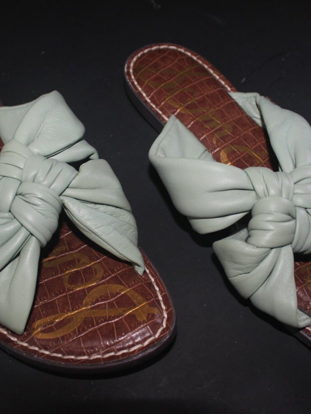 NWOB SAM EDELMAN GARSON LEATHER KNOT  SLIDE  SEAGLASS GREEN SZ. 8.5